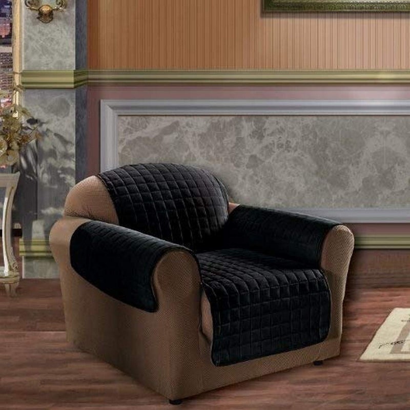 Elegance Linen Quilted Pet Dog Children Kids - Furniture Protector- Microfiber Slip Cover Black Chair